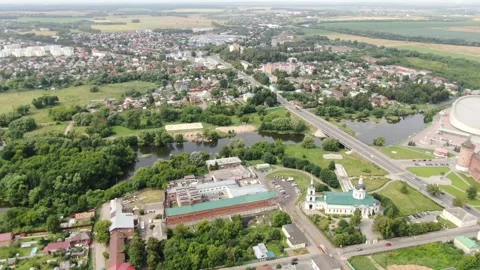 High altitude drone rotation over Kolomna urban landscape Stock Footage 333953147
