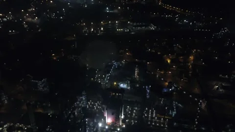 High altitude drone view above glowing blast furnace Stock Footage 331885661