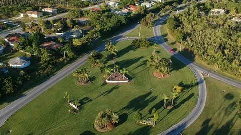 High Altitude Drone View Across Lucaya Roundabout Area, Bahamas Stock Footage 98118315
