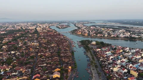 High Altitude Drone View of Ancient Town Under Cloudy Sky Stock Footage 336382349