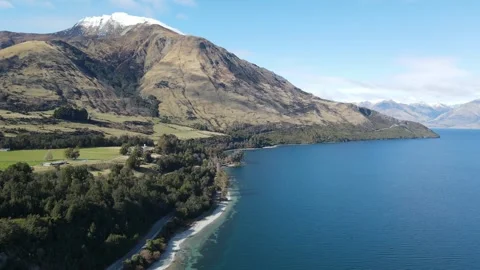 High altitude drone view of Lake Wakatipu  in South Island, New Zealand Stock Footage 325920024