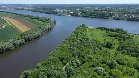 High altitude drone view over river near Kolomna Vidéo 327404919