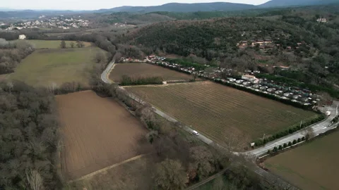 High altitude drone view panoramic of a large vineyard and some crop fields Video stock 276841735
