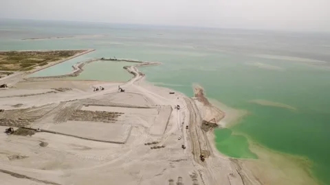 High Altitude Drone View of Reclaimed Coastline in Al Khobar Stockbeeldmateriaal 340656525