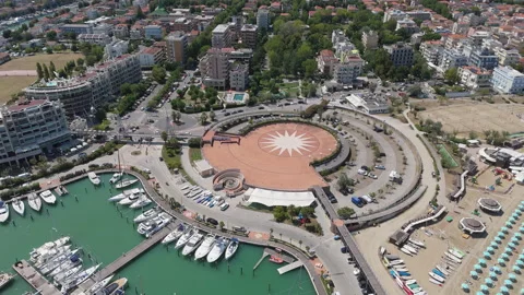 High-altitude drone view of Rimini, Coast, Rimini Beach, Italy Stock Footage 314378713