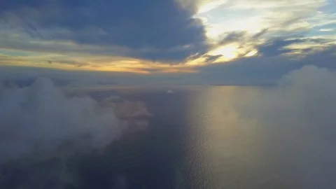 High Altitude Dusk Cloud Surfing Ocean Drone Video Scenics Panama Islands Stock Footage 129067703