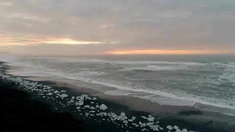 High Altitude Flight Over Diamond Beach Iceland in 4K Stock Footage 89407703