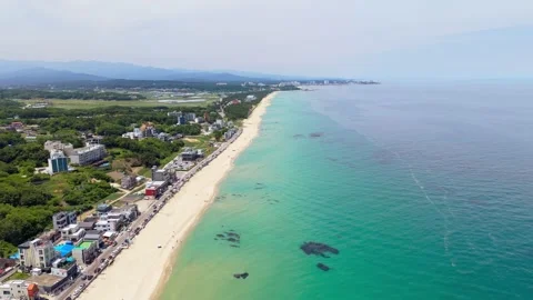 High Altitude Flyover along Hapyeong Beach Coastline and East Sea Korea Video stock 340398324