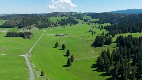 High Altitude Green Plain, Mountain drone shot, Haut-Jura Stock-Footage 275064592