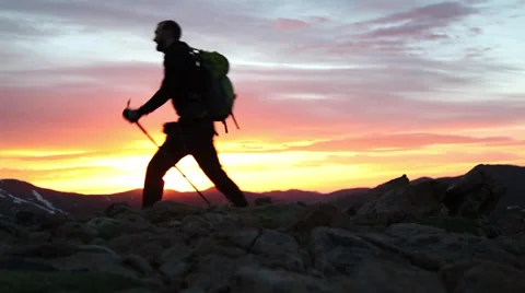High altitude hike during sunrise Stock Footage