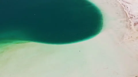 High altitude orbital view capturing isolated couple in crystalline shallows Stock Footage 321859113