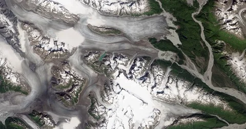 High-altitude overflight aerial of eastern part of Alaska's Battle Glacier area Stock Footage 70383306