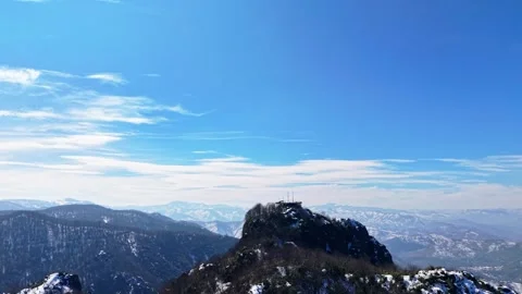 High Altitude Perspective of Snow Capped Peak and Blue Horizon Stock-Footage 334550774