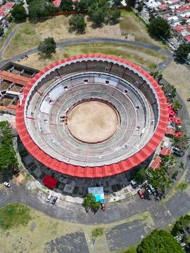 High-Altitude Perspective: Vertical View of Nuevo Progreso Bullring, Guadalajara 写真素材