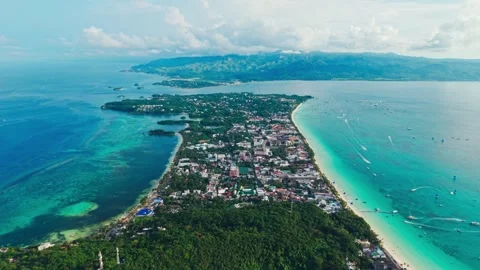 High Altitude Static Aerial View Revealing Fragile Balance Of Island Paradise Vídeo Stock 327637894