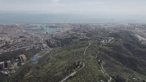 High-Altitude Straight Drone Flight Over Genoa (Flat Profile) Stock Footage 297779861