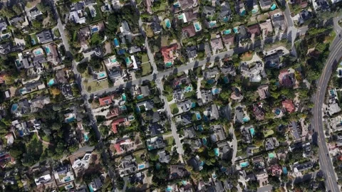 High altitude tilt down drone shot over La Canada Flintridge, California Stock Footage 256617670