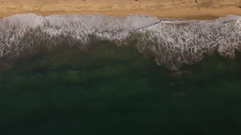 High-Altitude Top-Down Drone: Waves on Sandy Beach, Viña del Mar Video stock 322697189