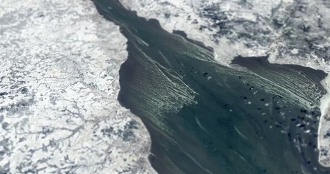 High-altitude tracking shot of Eastern Seaboard, US, with tilt-shift Video stock 98466559