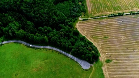 High altitude view of car driving on winding road Stock-Footage 333829374