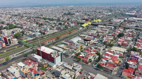 High altitude view of metro station and urban development Stock Footage 337561894