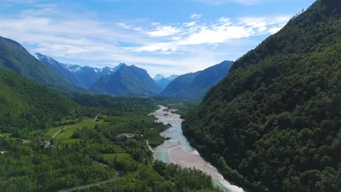 High altitude view of Soča Valley and pristine natural landscape Stockbeeldmateriaal 339087803
