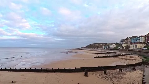 High up and wide angle view over Cromer beach Stock-Footage 322974828