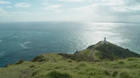 High and wide view of Cape Reinga lighthouse. timelapse Stock Footage 39501977