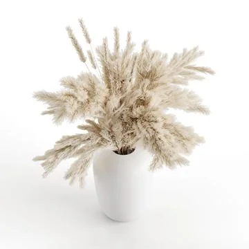 High-angle 3D rendering of a white apothecary vase with dried pampas grass on a Illustrazione stock