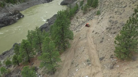 High Angle 4X4 Driving Down Mountain Shot Stock Footage 146553108