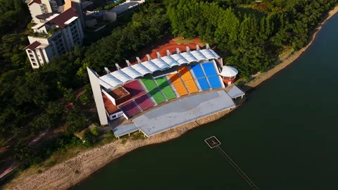 High angle aerial circling the Bomun Outdoor Performance Stage in Gyeongju Stock Footage 337210928