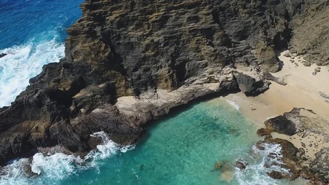 High Angle Aerial of Cliffside Beach in Oahu, Hawaii Stock Footage 89185361