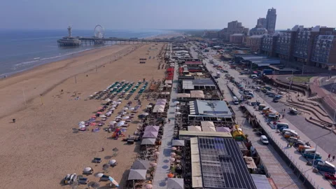 High-angle aerial drone panoramic view of Scheveningen beach resort with vi.. Stock Footage 337933793