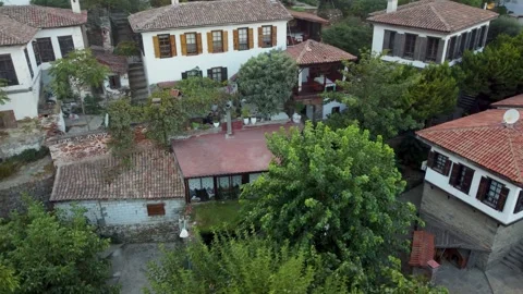 High Angle Aerial Drone Shot of Traditional Anatolian Stone Houses in Şirince Stock Footage 323182458