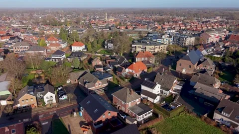 A high angle aerial drone shot showcasing a picturesque European town 動画素材 329801187