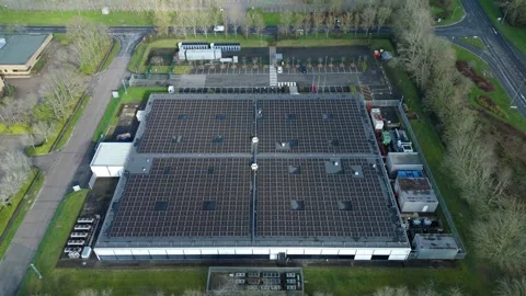 High-angle aerial drone shot of a state-of-the-art data centre in Milton Stock Footage 337440259