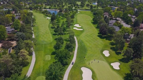 High-angle aerial drone shot of the beautiful layout at Hillcrest Country Club Stock Footage 339503644