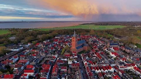 High angle aerial drone video clip of historic Naarden fortified town Stock Footage 342440026