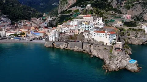 High angle aerial drone view of the Amalfi Coast and Mediterranean Sea Stock Footage 323817059