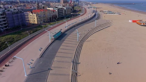 High-angle aerial drone view of a modern multi-level seaside promenade Stock Footage 337933647