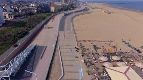 High-angle aerial drone view of a modern multi-level seaside promenade Stock Footage 337933692