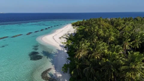 High Angle Aerial Drone View of Tropical Island Coastline with White Sand Beach Stock-Footage 345001817
