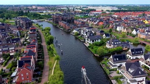 High-angle aerial drone view of historic Leiden city center in South Holland Stock-Footage 347326888