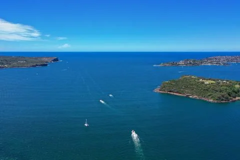 High angle aerial drone view of Middle Head in the suburb of Mosman, Sydney.. Stock Photos