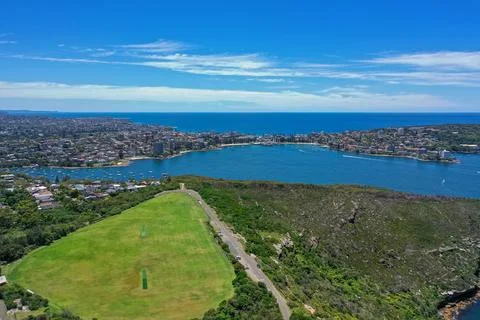 High angle aerial drone view of Tania Park in the suburb of Balgowlah Heigh.. Stock Photos