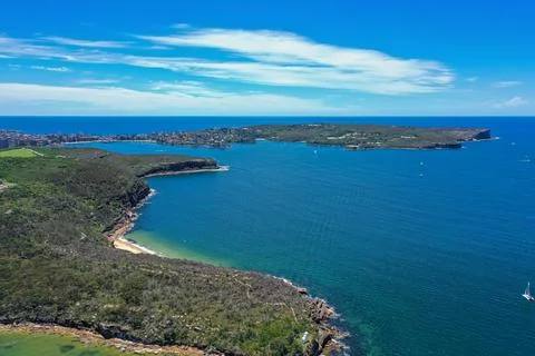 High angle aerial drone view of Grotto Point and Washaway Beach in the subu.. Stock Photos