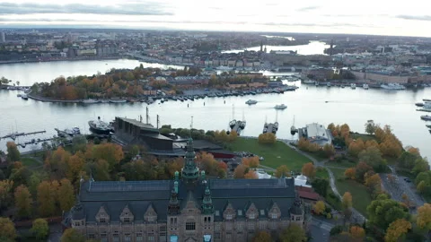 High angle aerial drone views of Stockholm City, Sweden Stock Footage 143892258