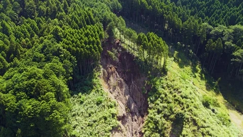 High Angle Aerial Footage of Ground Instability and Debris Flow Stock Footage 336591920