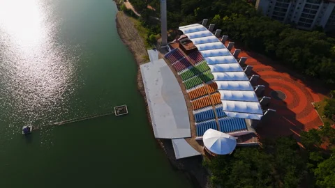 High angle aerial orbiting the Bomun Outdoor Performance Stage in Gyeongju Stock Footage 333479775