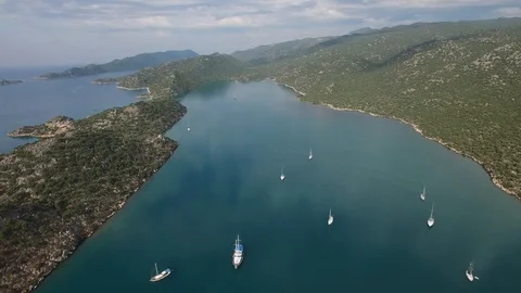 High angle aerial panoramic view of Kekova Bay and Islands. Turkey. DJI-0292-06 Stock Footage 102486336